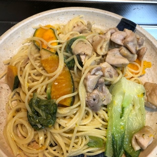 鶏肉とカボチャと青梗菜のクリームパスタ^_^